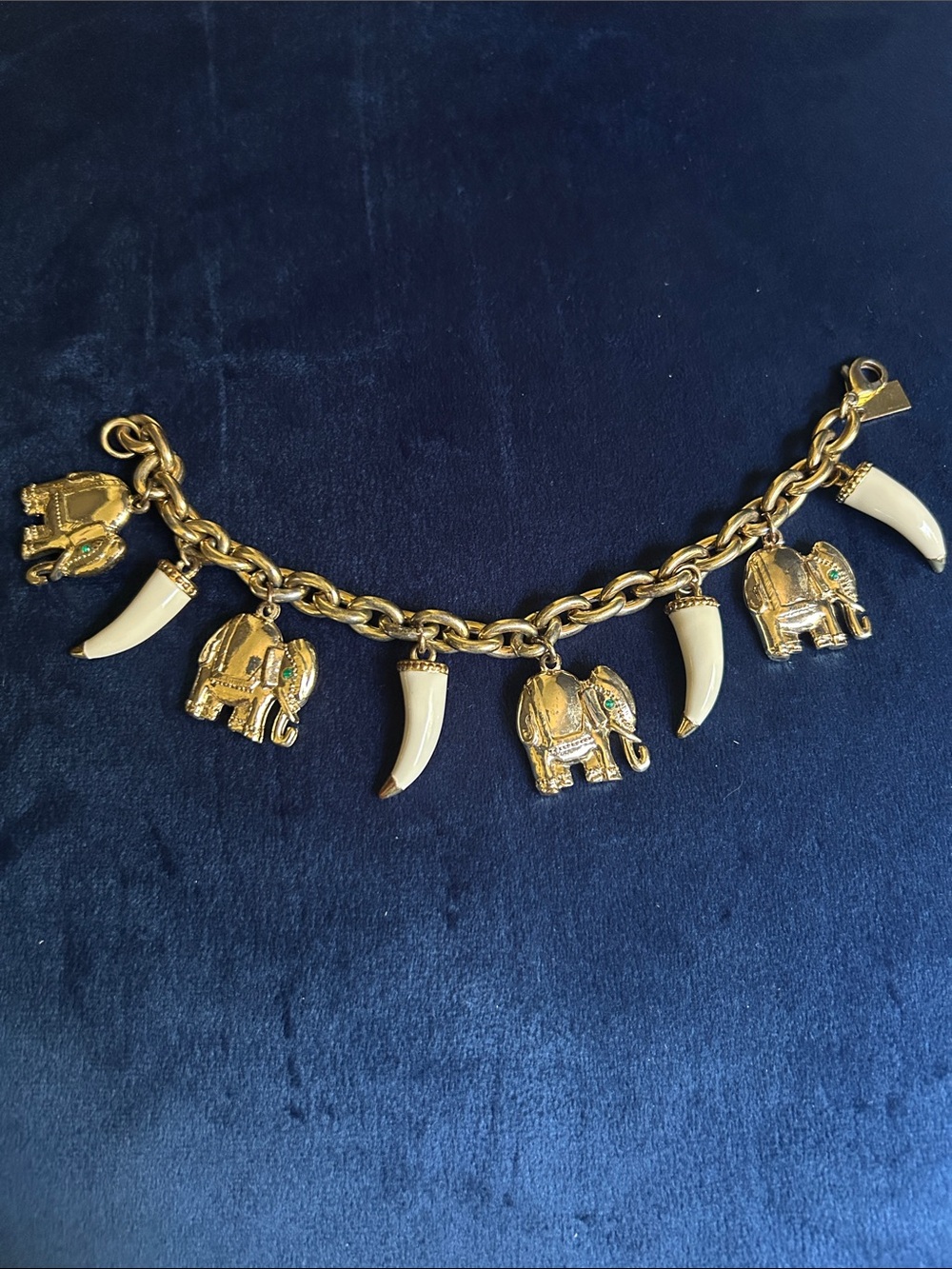 Lilly Pulitzer Elephant Charm Bracelet Gold Tone Ivory Tusk Charm
